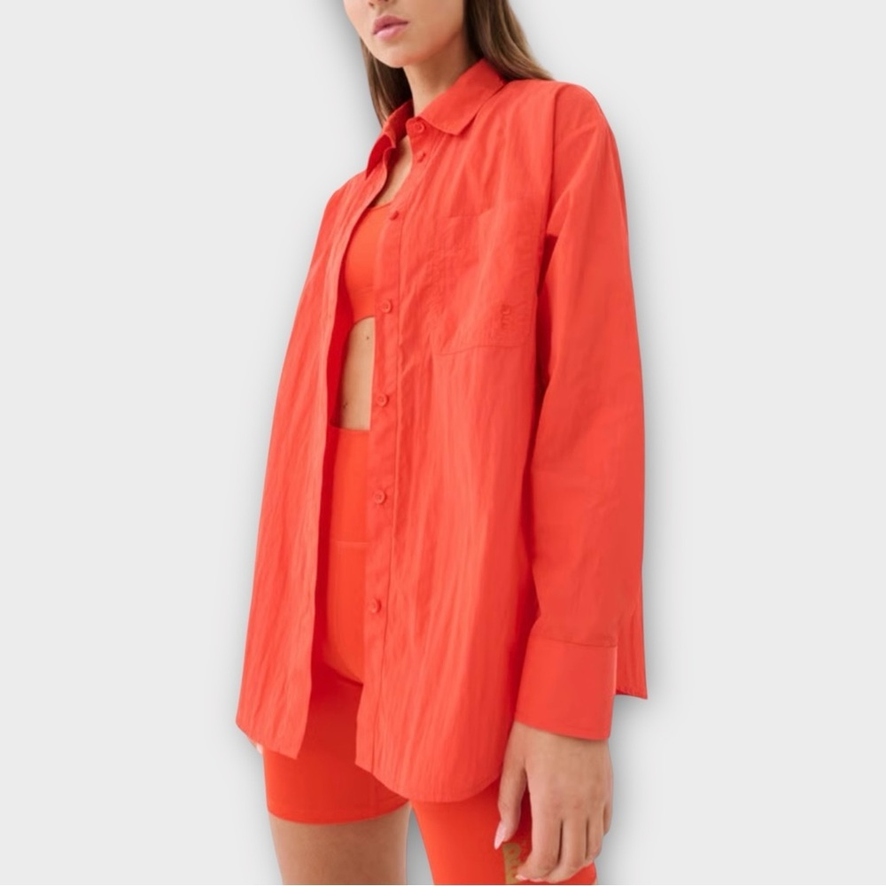 P.E Nation Interval Oversized Button Down Blouse in Cherry Tomato Size M NWT